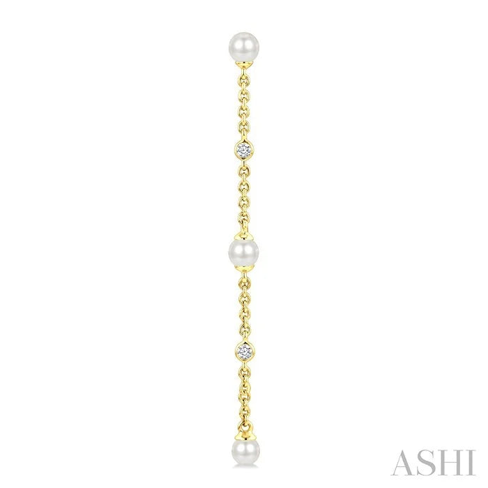 Pearl & Diamond Station Long Chain Earrings