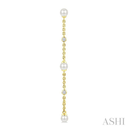Pearl & Diamond Station Long Chain Earrings