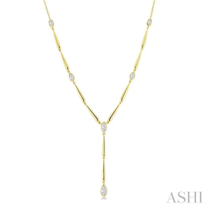 Marquise Shape Teardrop Bar Diamond Fashion Necklace