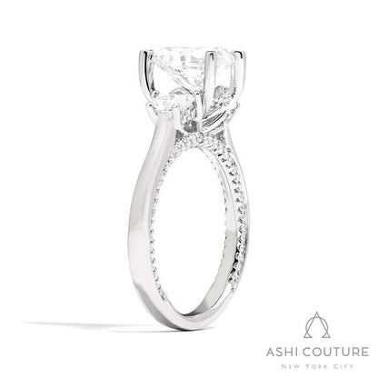 Couture Oval 3-Stone Semi-Mount Engagement Ring With Trap Side Diamonds
