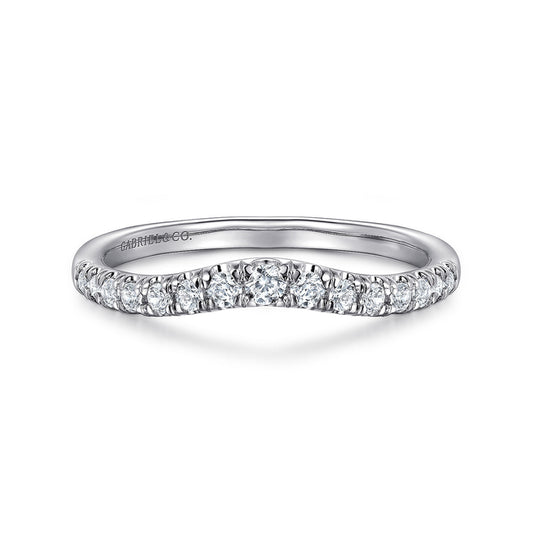Curved 14K White Gold French Pavé Diamond Wedding Band