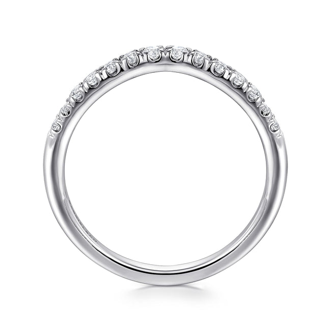 Curved 14K White Gold French Pavé Diamond Wedding Band