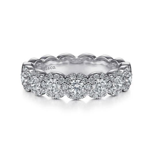 14K White Gold Round Diamond Halo Anniversary Band