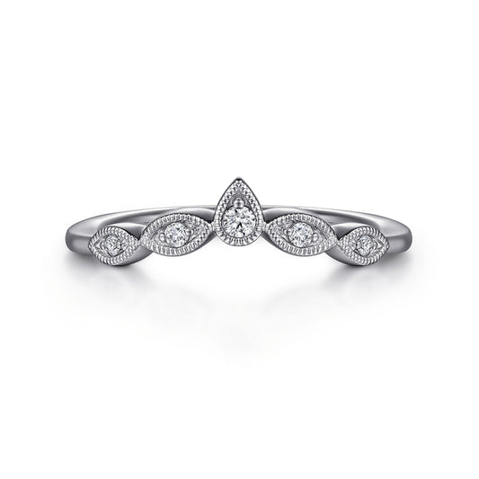 Vintage Inspired 14K White Gold Curved Gold Diamond Anniversary Band