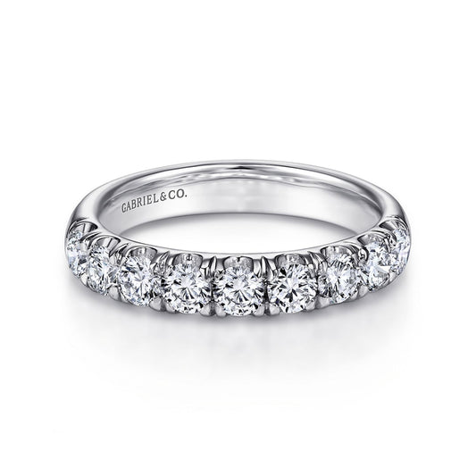 14K White Gold 9 Stone French Pavé Diamond Wedding Band