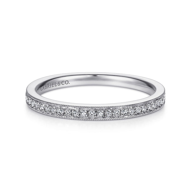 Vintage Inspired 14K White Gold Micro Pavé Diamond Wedding Band