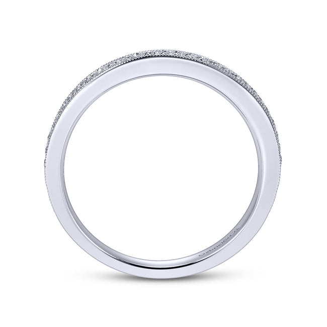 Vintage Inspired 14K White Gold Micro Pavé Diamond Wedding Band