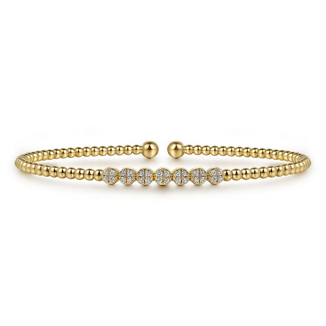 14K Yellow Gold Bujukan Bead and Cluster Diamond Bangle