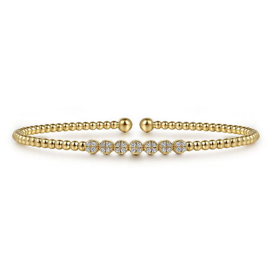 14K Yellow Gold Bujukan Bead and Cluster Diamond Bangle