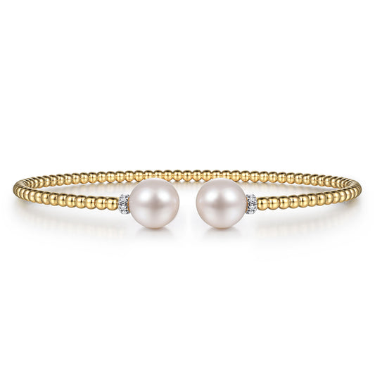 14K Yellow Gold Bujukan Diamond and Pearl Split Bangle
