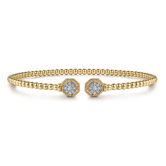 14K Yellow Gold Bujukan Diamond Hexagon Split Bangle