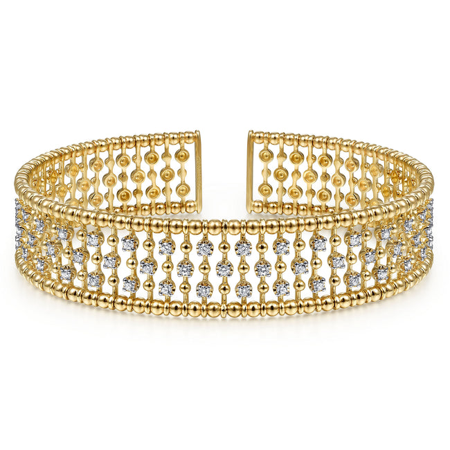 14K Yellow Gold Wide Diamond Cage Cuff Bracelet