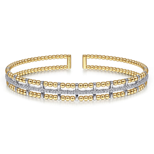 14K Yellow and White Gold Bujukan Diamond Cuff Bangle