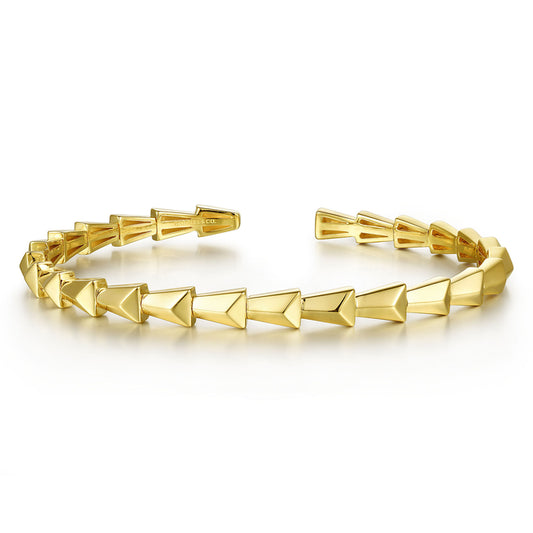 14K Yellow Gold Geometric Open Bangle