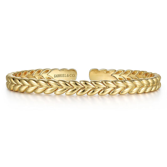14K Yellow Gold Leaf Cuff Bracelet