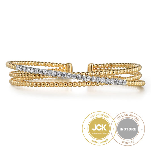 14K White-Yellow Gold Bujukan Diamond Criss Cross Bangle