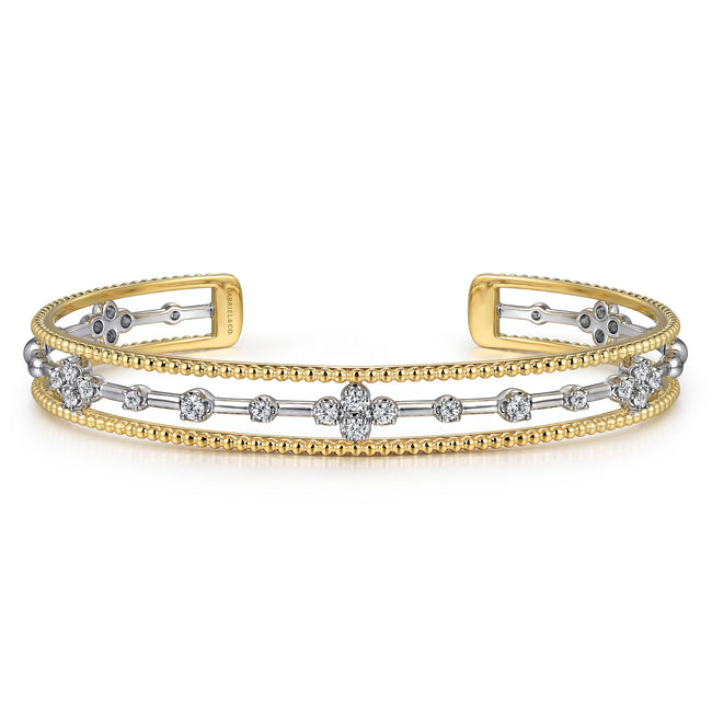 14K White and Yellow Gold Diamond Bujukan Cuff Bangle