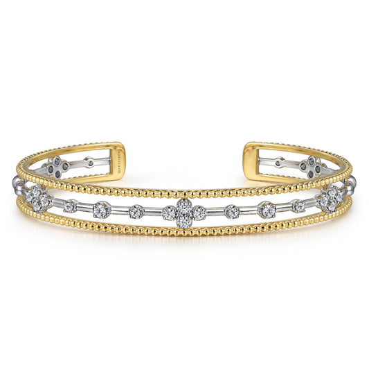 14K White and Yellow Gold Diamond Bujukan Cuff Bangle