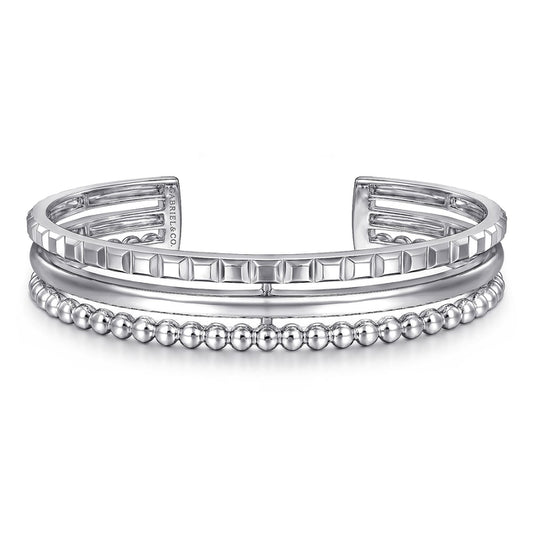 925 Sterling Silver Bujukan and Pyramid Triple Row Bangle