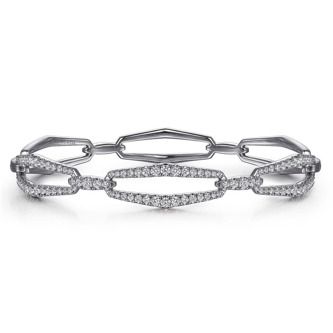 14K White Gold Diamond Link Bangle Bracelet