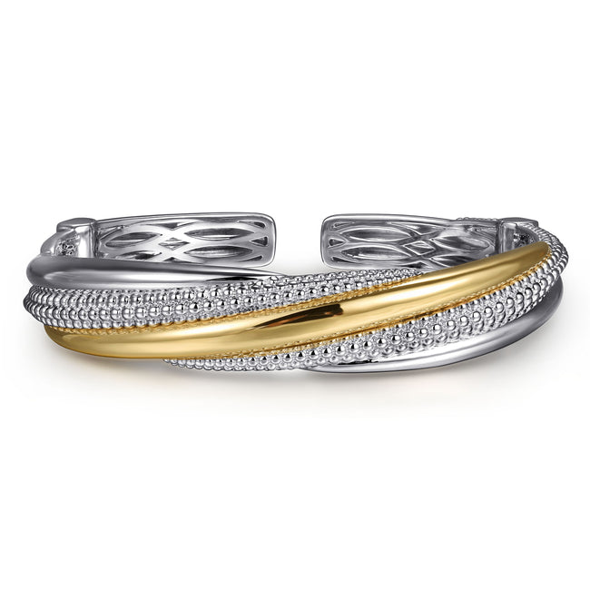 925 Sterling Silver and 14K Yellow Gold Bujukan Multiple Row Bangle Bracelet