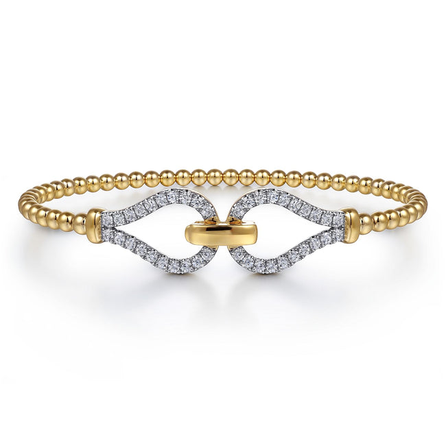 14K Yellow Gold Bujukan Beads and Diamond Split Bangle Bracelet