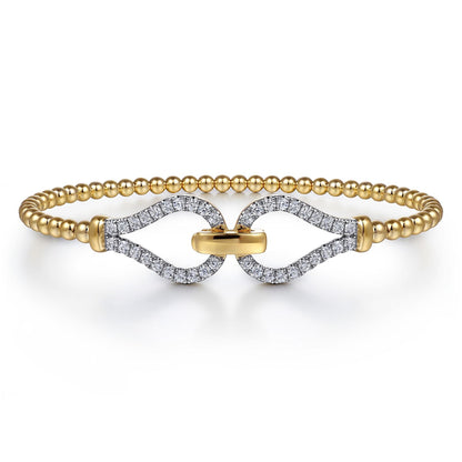 14K Yellow Gold Bujukan Beads and Diamond Split Bangle Bracelet
