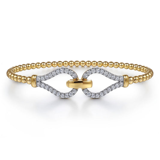 14K Yellow Gold Bujukan Beads and Diamond Split Bangle Bracelet