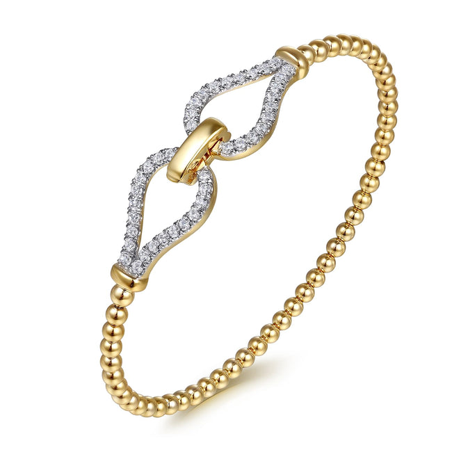 14K Yellow Gold Bujukan Beads and Diamond Split Bangle Bracelet