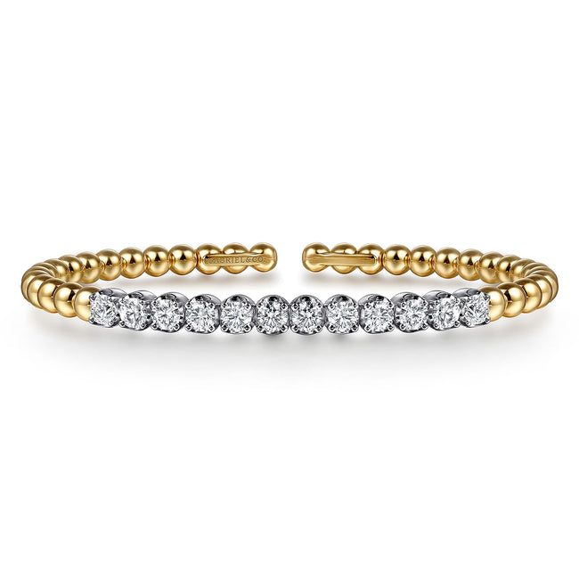 14K White &Yellow Gold Bujukan Beads and Diamond Split Bangle Bracelet