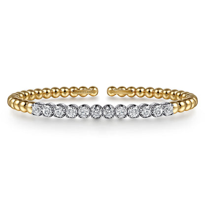 14K White &Yellow Gold Bujukan Beads and Diamond Split Bangle Bracelet