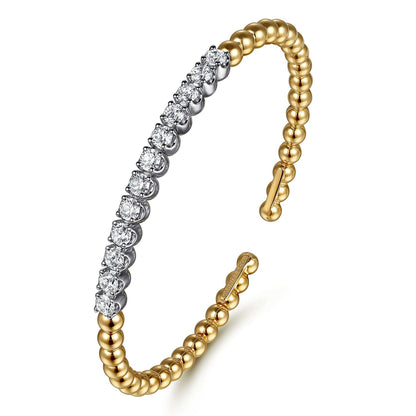 14K White &Yellow Gold Bujukan Beads and Diamond Split Bangle Bracelet