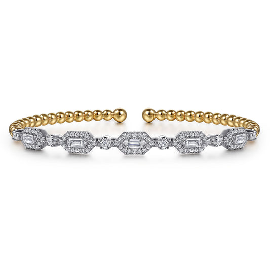 14K White & Yellow Gold Bujukan Beads and Diamonds Split Bangle Bracelet