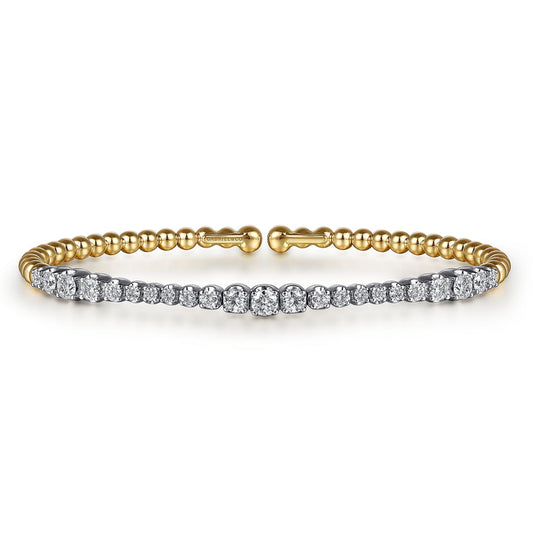 14K White & Yellow Gold Bujukan Beads and Graduating Diamond Split Bangle Bracelet