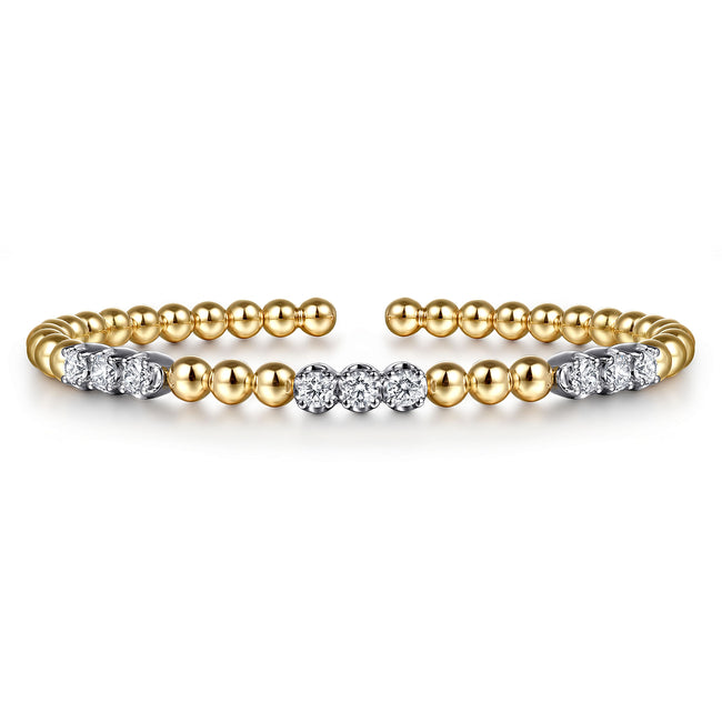 14K White & Yellow Gold Bujukan Diamond Split Bangle Bracelet