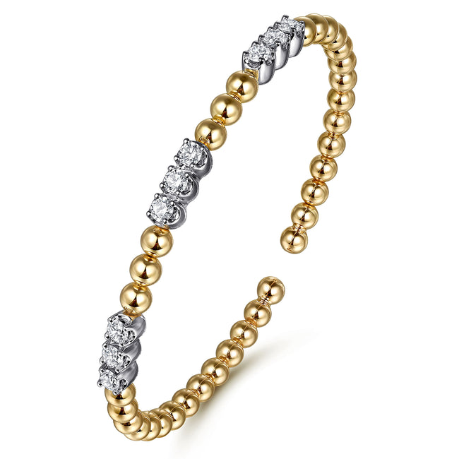 14K White & Yellow Gold Bujukan Diamond Split Bangle Bracelet