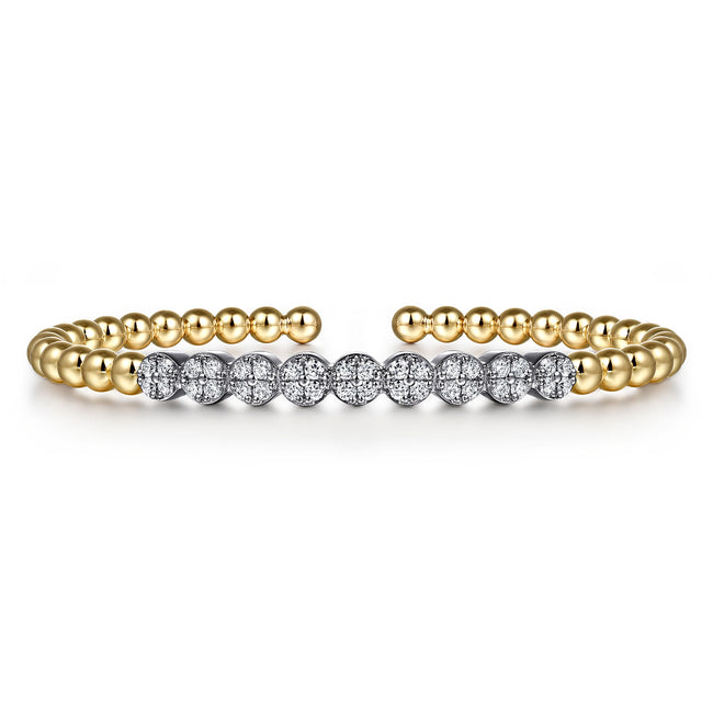 14K White & Yellow Gold Bujukan Diamond Cluster Split Bangle Bracelet