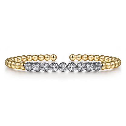 14K White & Yellow Gold Bujukan Diamond Cluster Split Bangle Bracelet