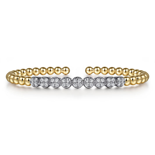 14K White & Yellow Gold Bujukan Diamond Cluster Split Bangle Bracelet