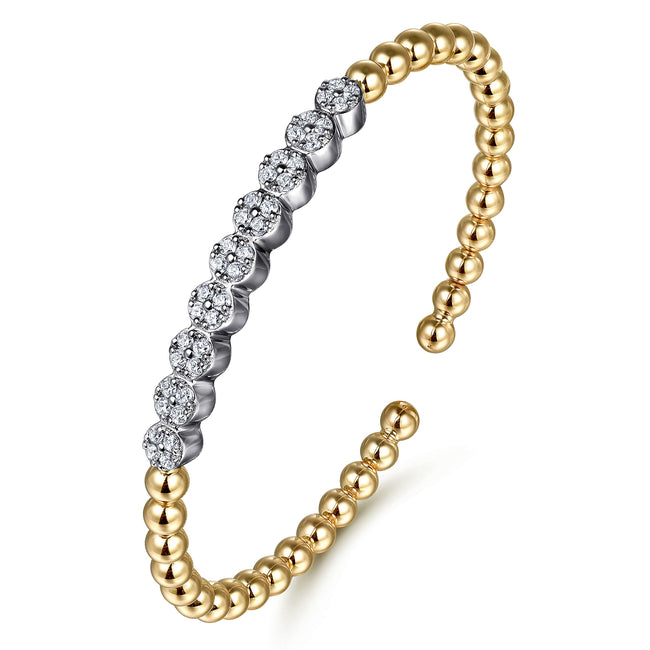 14K White & Yellow Gold Bujukan Diamond Cluster Split Bangle Bracelet