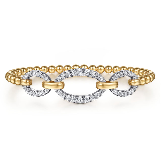 14K White & Yellow Gold Bujukan Diamond Link Split Bangle Bracelet