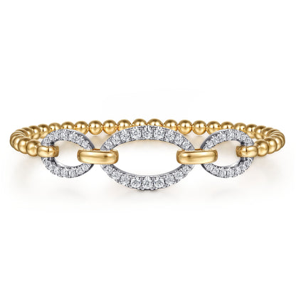 14K White & Yellow Gold Bujukan Diamond Link Split Bangle Bracelet