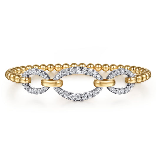 14K White & Yellow Gold Bujukan Diamond Link Split Bangle Bracelet