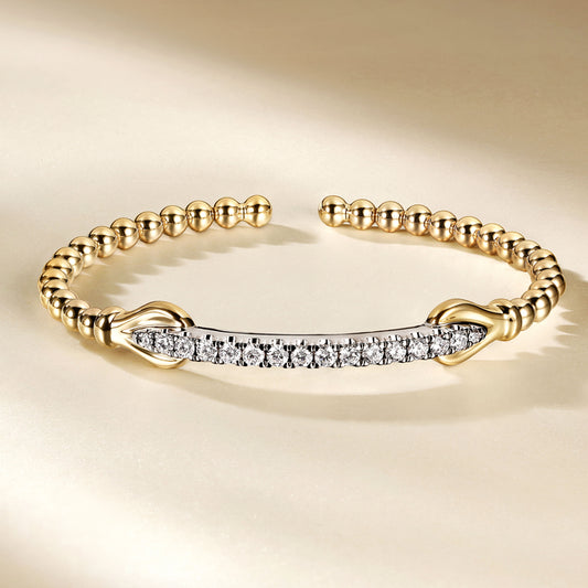 14K White & Yellow Gold Bujukan Diamond Split Bangle Bracelet
