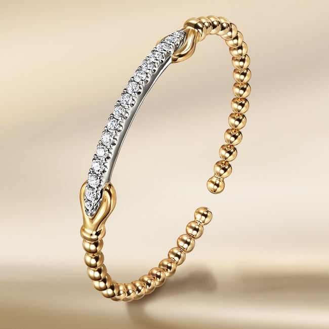 14K White & Yellow Gold Bujukan Diamond Split Bangle Bracelet