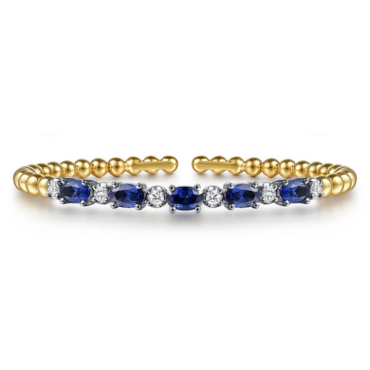 14K White & Yellow Gold Bujukan Diamond and Sapphire Split Bangle Bracelet
