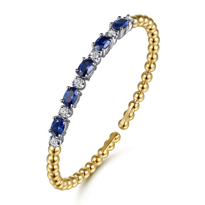 14K White & Yellow Gold Bujukan Diamond and Sapphire Split Bangle Bracelet