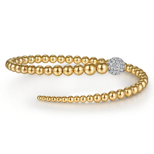 14K White & Yellow Gold Graduating Bujukan Beads and Pave Diamond Split Bangle Bracelet