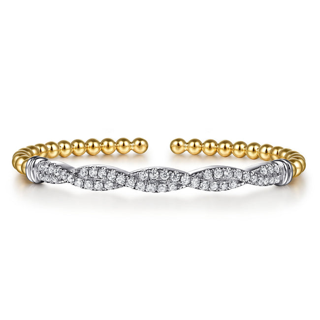 14K White & Yellow Gold Bujukan Diamond Split Bangle Bracelet
