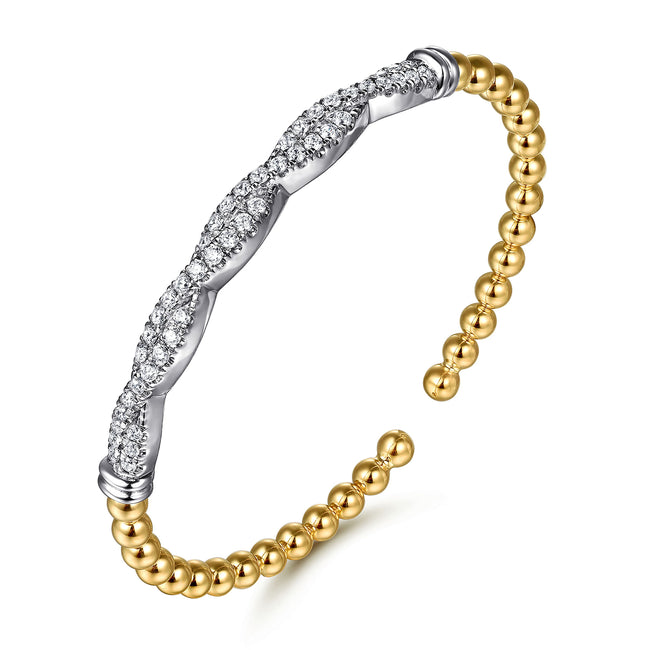 14K White & Yellow Gold Bujukan Diamond Split Bangle Bracelet